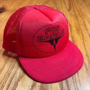 Vintage Xpres Caps F-15 Eagle Embroidered Mesh Trucker Hat Snapback Foam‎ Red